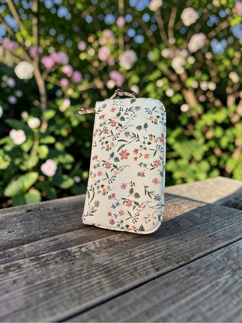 Nine West Floral Zip Wallet Case - White with Pink & Green Accents